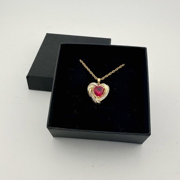 Elegant and Eye Catching Ruby Heart with Round and Baguette White Sapphires - Picture 11 of 11